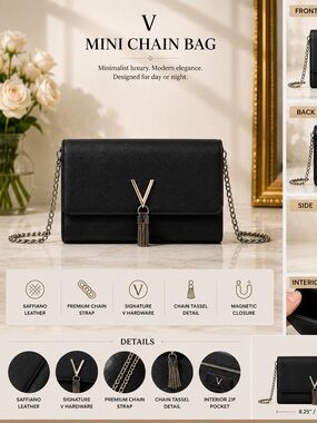 V Mini Chain Bag – Black
